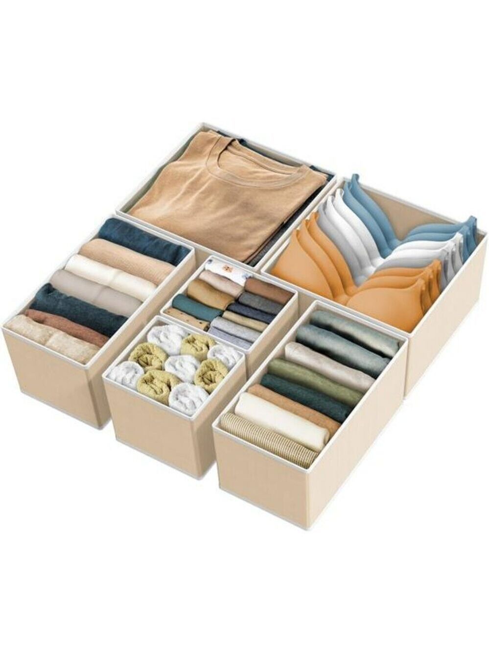 Set of 6 Drawer Organizers for Bras Underwear Socks Closet Storage Bins